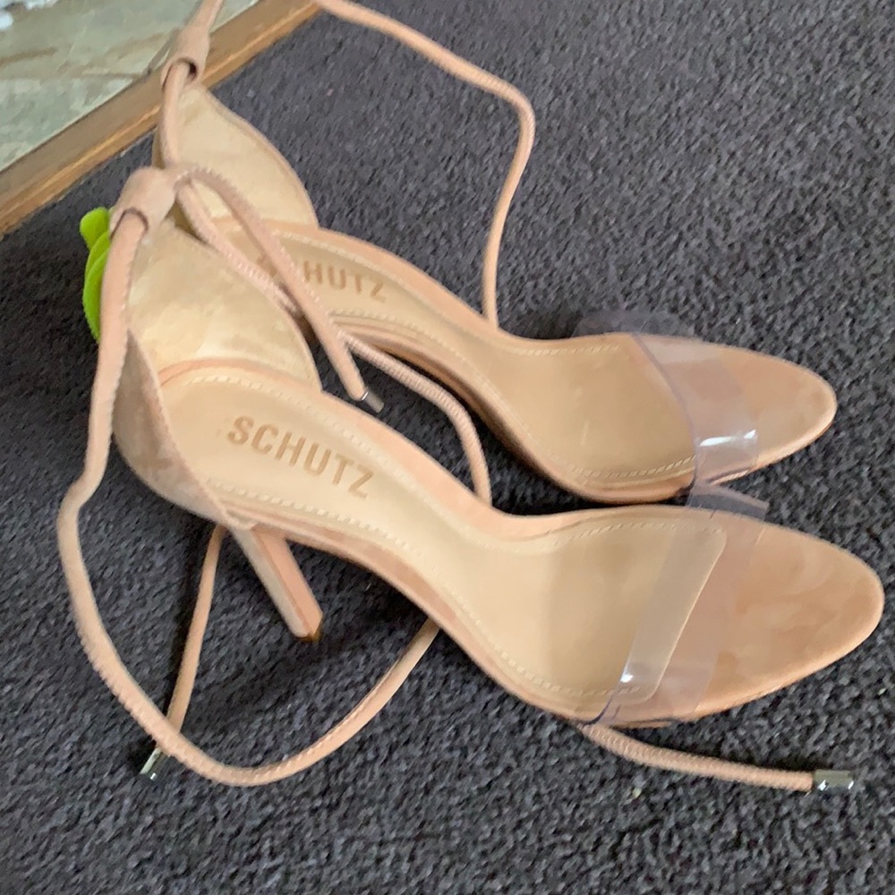 SCHUTZ nude suede high heel sandal!